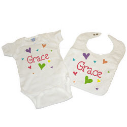 C06159 - New Baby "She's All Heart" Personalized Onesie and Bib Gift Set